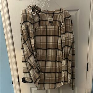 American Eagle Beige and Black Plaid Shirt